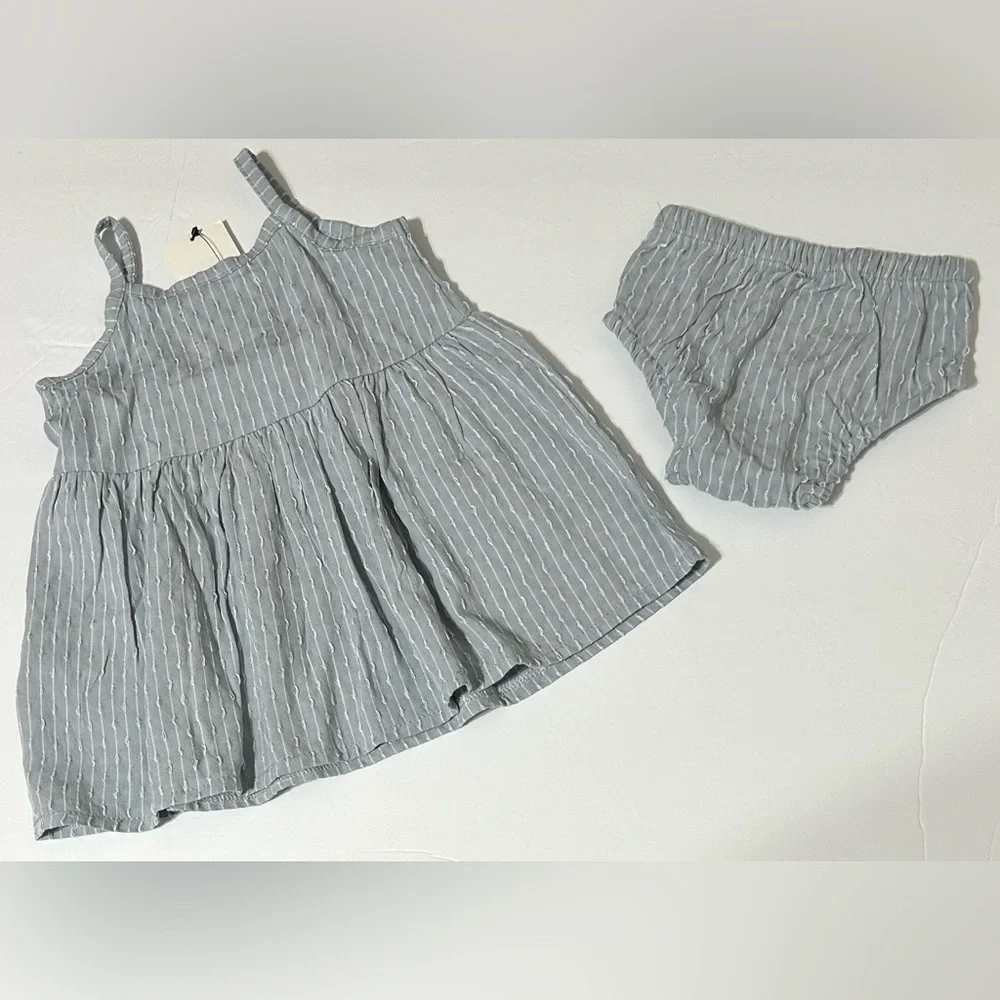 Ollie’s Day Baby Girl Blue Chambray Sundress With Bloomers NWT Size 3-6 Months